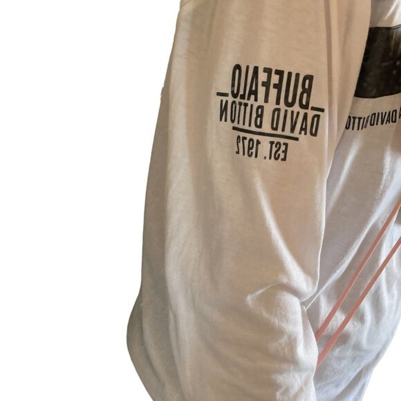 Buffalo David Bitton Men's Long Sleeve Tee White with Black Faux Leather Stripes - Picture 3 of 11